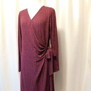 Ny Collection Ribbed Sweater Wrap Dress- 1X